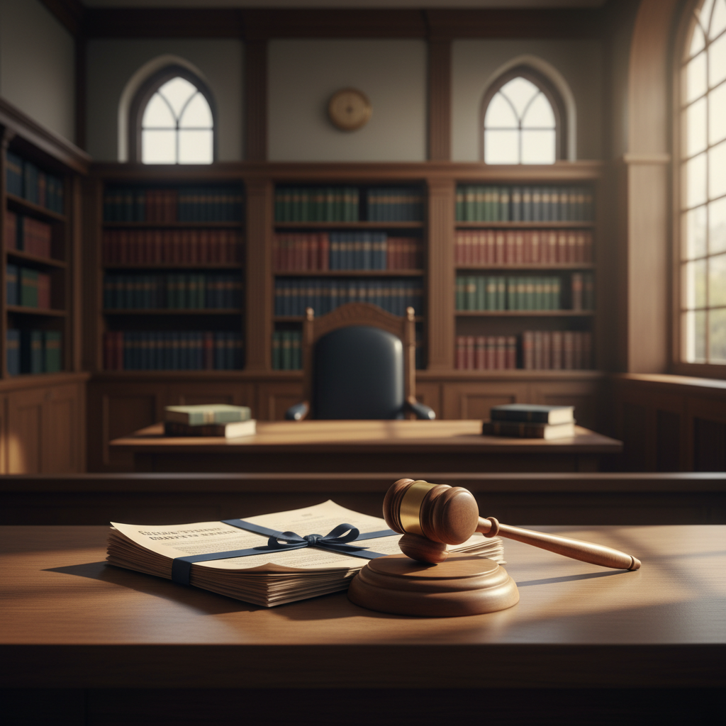 Inventário judicial — martelo do juiz e documentos
